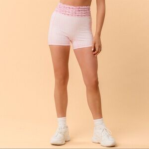 Blogilates Women's Ruched Waist Bike Shorts - Pink Gingham M